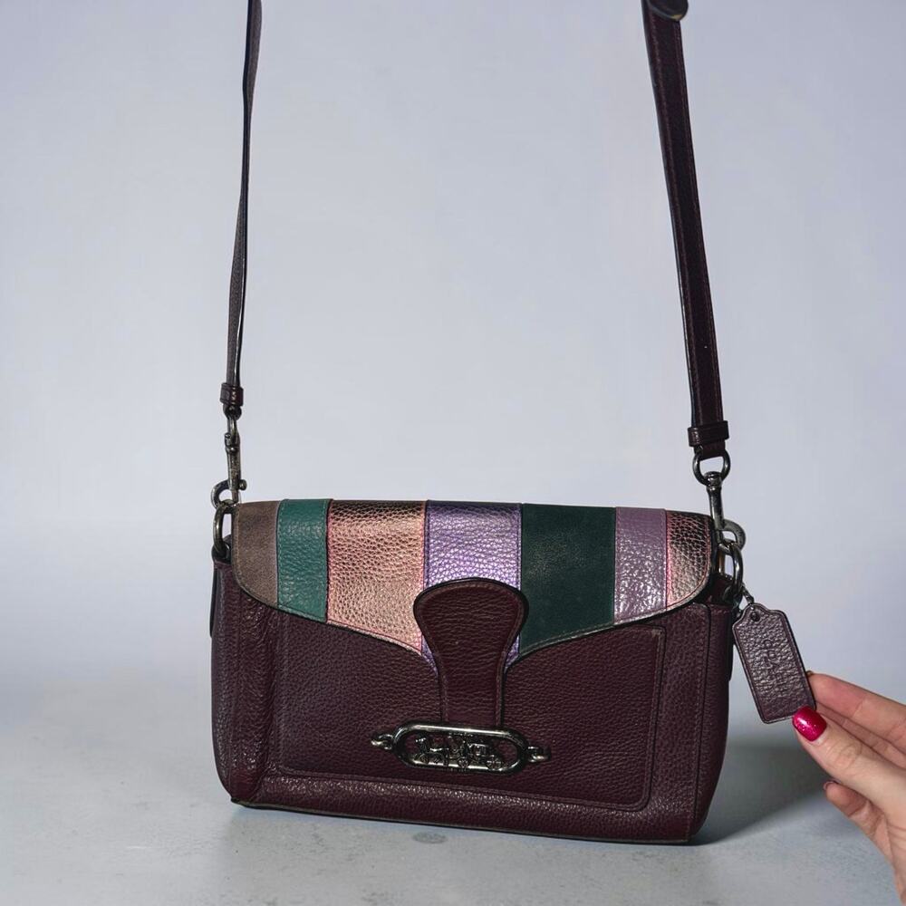 Coach Leather Patchwork Swagger Crossbody Burgundy Multi Color Pebbled Leather